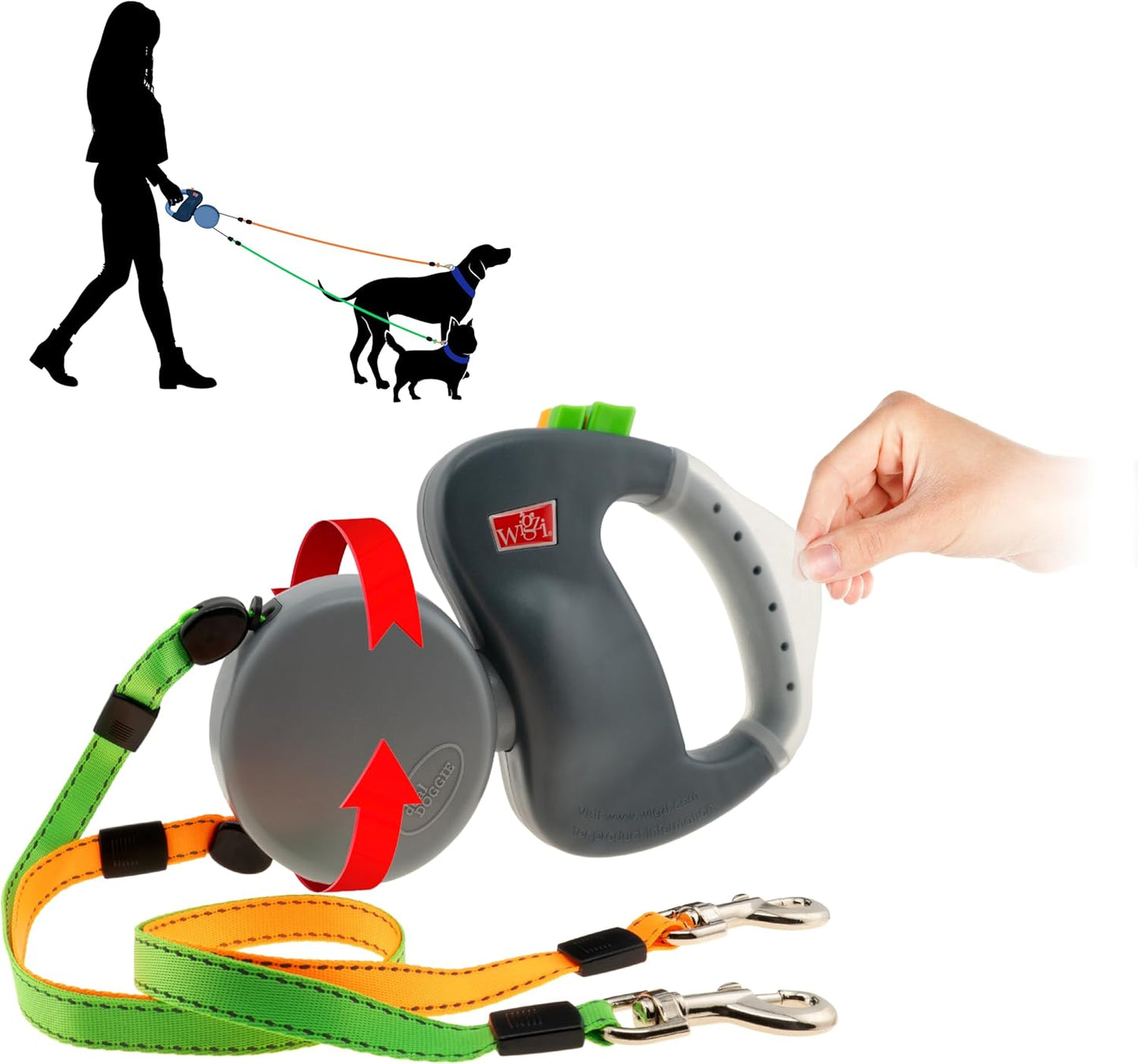 Retractable Dual Doggie Leash with LED Light, 360 Swivel No Tangle for Each Dog Independent Braking with 3M Reflective Leads